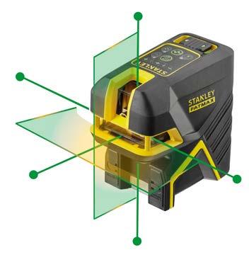 FATMAX KRUISLIJN- & 5 PUNTLASER SCR-P5/SCGI-P5 Projecteert 1 horizontale en 1 verticale lijn + 5 individuele punten Functie knoppen voor pulse-modus, Out of level sensor, aan/uit en batterijniveau