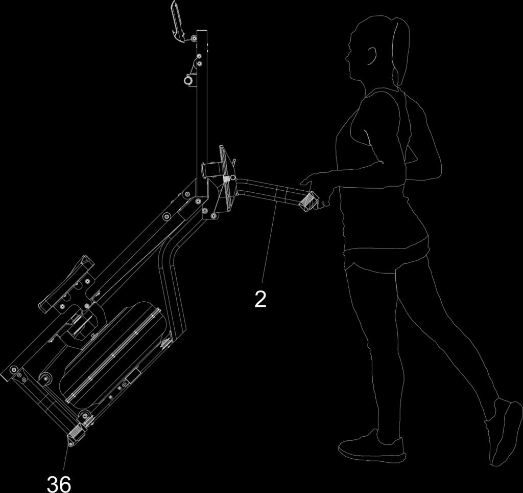 MACHINE VERPLAATSEN Om de machine te verplaatsen, tilt u de Voorste stabilisator op totdat de Bewegende