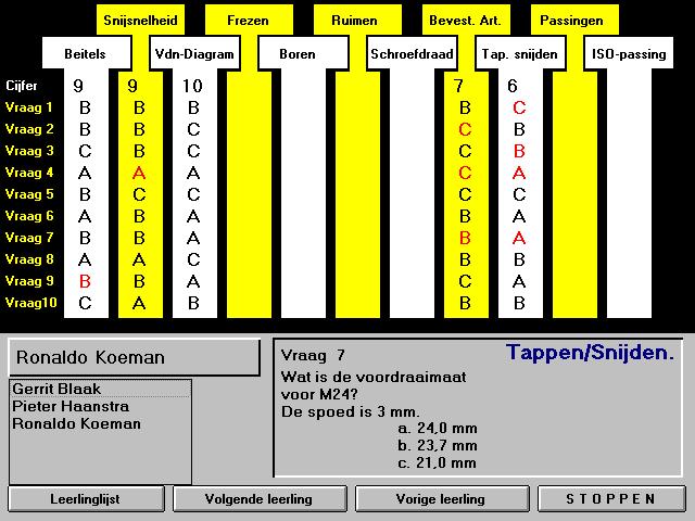 Van de geselecteerde klas staat de eerste leerling op het scherm. De toetsen VOLGENDE en VORIGE geven u de mogelijkheid om door de klas te bladeren.