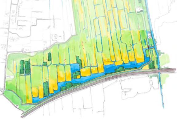 1 Variant aan- en afvoerroute water zuidzijde Bij deze variant wordt aan- en afvoerroute voor het water ten behoeve van de inzet als waterbergingsgebied langs de zuidgrens van het plangebied gelegd