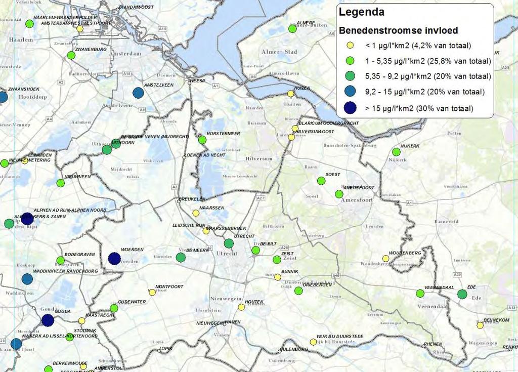 Provincie Utrecht: resultaten HSA Maatlat invloed algemene waterkwaliteit Geen grote oppervlakten binnen de provincie, plassen zijn relatief schoon Grote invloed