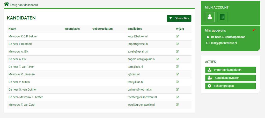 De medewerker van het AOC heeft hier de mogelijkheid om nieuwe kandidaten aan te maken via Kandidaat invoeren ; daarbij is het mogelijk om de kandidaat direct te koppelen aan een bestaande groep 1.