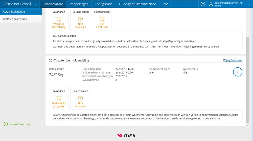 Releasenotes Visma.net Payroll Release 98 Copyright Visma Software B.V. Postbus 747 3800 AS Amersfoort Alle rechten voorbehouden.