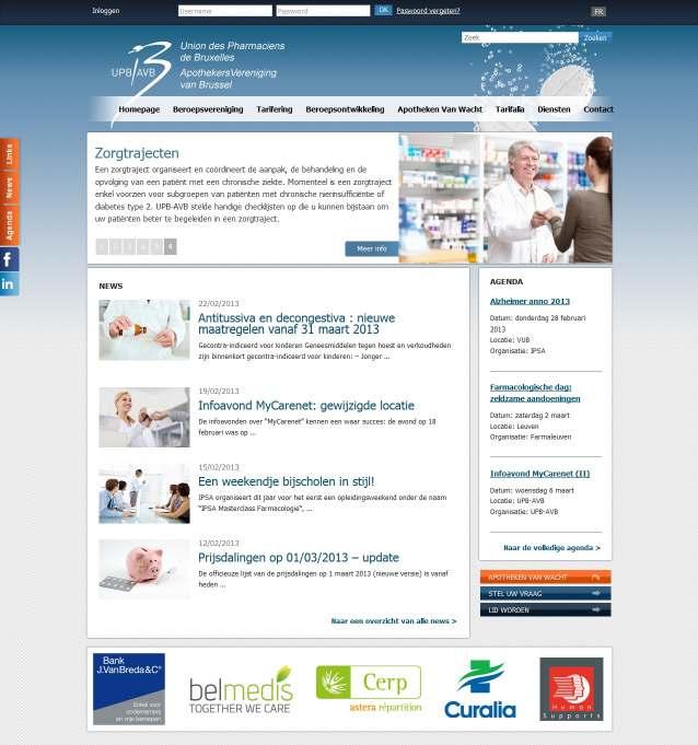 Dit is de menubalk om doorheen de website te navigeren en de dossiers, Pharmalert, Pharmabulletin, etc terug te vinden.