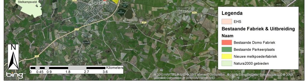 De ligging van het bedrijfsterrein van FCD en het nabijgelegen Natura 2000-gebied Stelkampsveld is aangegeven op Figuur 4.1.