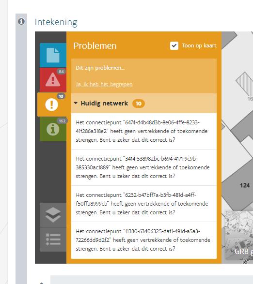 Je kan de problemen uit het opgeladen bestand visueel op de kaart verbergen/doen verschijnen door het vinkje rechts bovenaan in het paneel uit of aan te vinken.