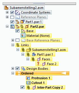 Wanneer in de verkenner de naam van de samenstelling wordt gewijzigd, dan is Part2.par zijn link naar part1.par kwijt. Subsamenstelling1.