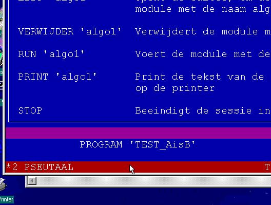 en druk daarna op de Enter toets. 27. We hebben hiermee de programma definitie modus van de pseudotaal omgeving gestart. De naam van het programma wat we gaan maken is TestAB. 28.