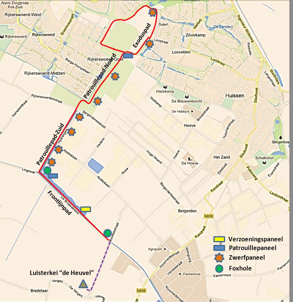 De patrouille route krijgt vorm: Vanaf gedenkkapel De Heuvel tot boerderij Groot Holthuizen zijn historische elementen zichtbaar gemaakt, die de bezoeker dicht bij de periode 44-45 brengen.