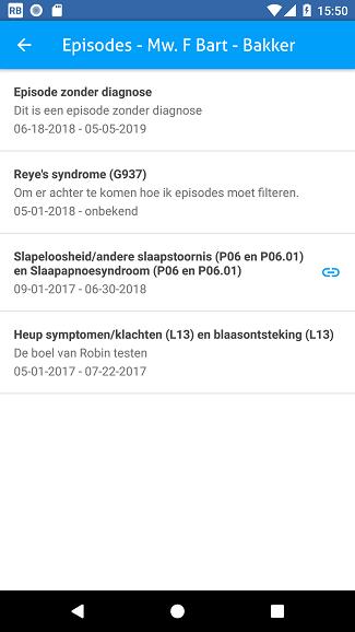 Relevante Episode-overzicht - Via de roze knop Bekijk alle episodes verschijnt een overzicht van alle actieve en inactieve relevante episodes bij de cliënt.