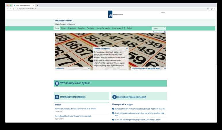 Informatievoorziening De Kansspelautoriteit publiceerde in 2018 73 nieuwsberichten.
