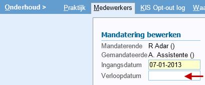 'Mandatering'. Hier kan de ingelogde medewerker zien welke medewerkers hij/zij heeft gemandateerd en door wie hij/zij zelf gemandateerd is. D.m.v.