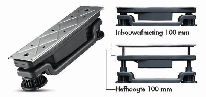 Voor de inbouw is een dubbel sokkelpaneel (telescopeerbaar) vereist. Stabiliteit en functionaliteit zijn beslissend.