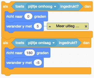 Let op, je moet hier een ander blokje voor gebruiken. 14. Als je nu op de muis klikt, zou die alle kanten op moeten kunnen. Leuk he? Maar we willen meer. We gaan het spannender maken.