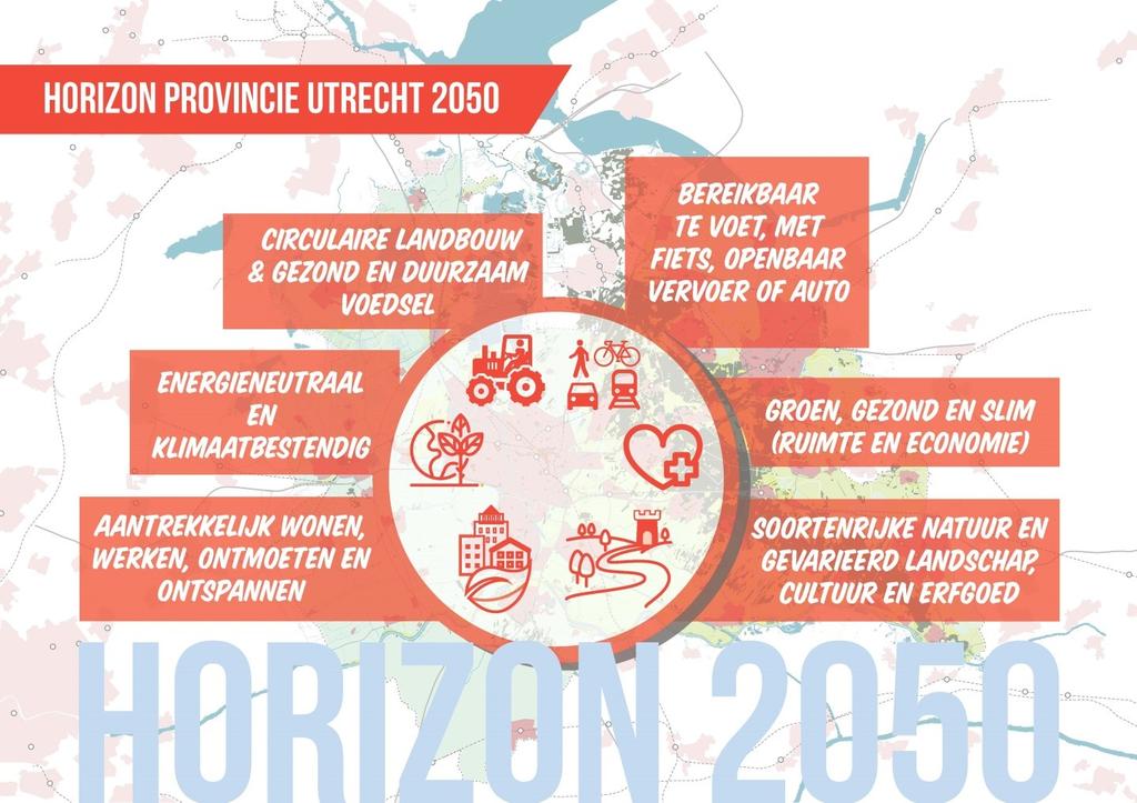 1. Horizon Utrecht 2050 In 2050 kent de provincie Utrecht een duurzaam evenwicht tussen groei en leefbaarheid in een blijvend grote diversiteit aan steden, dorpen en landschappen.
