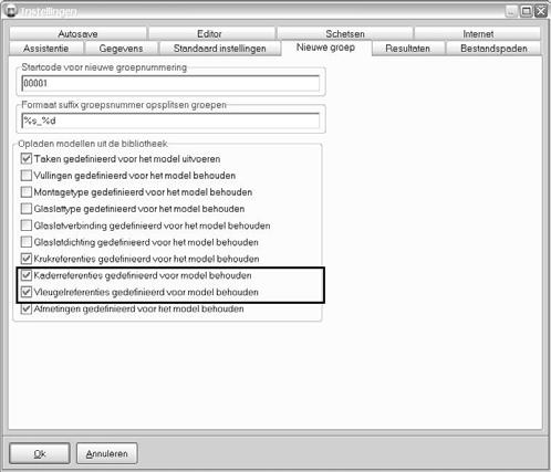 Standaard referentie bemating bepalen (TOM 2426) Tot nu toe werden bij het opladen van een model / een vleugel uit de bibliotheek de kader en vleugelreferenties voor de bemating zoals gedefinieerd