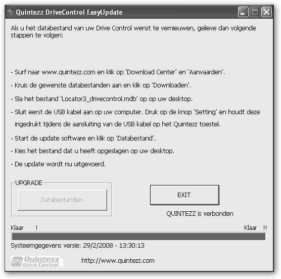 4. Klik nu op Databestanden en selecteer het bestand DriveControl.mdb. Klik vervolgens op OK wanneer de versie en datum van de te downloaden bestanden op het scherm verschijnen.