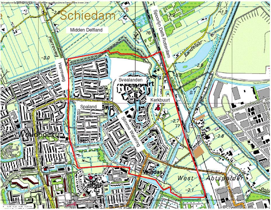 4. HUIDIGE SITUATIE 4.1. Algemeen De wijk Spaland ligt in het noorden van Schiedam en wordt omsloten door Ambtswoude en Kethel en de oude Harreweg en de spoorlijn Delft-Rotterdam.