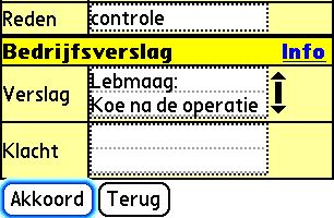 De datum van een volgende visite in dd-mmjj formaat. Tijd Tijd in uu:mm 24 uurs formaat. In het volgende blokje op hetzelfde scherm kan een vervolgvisite worden gepland.