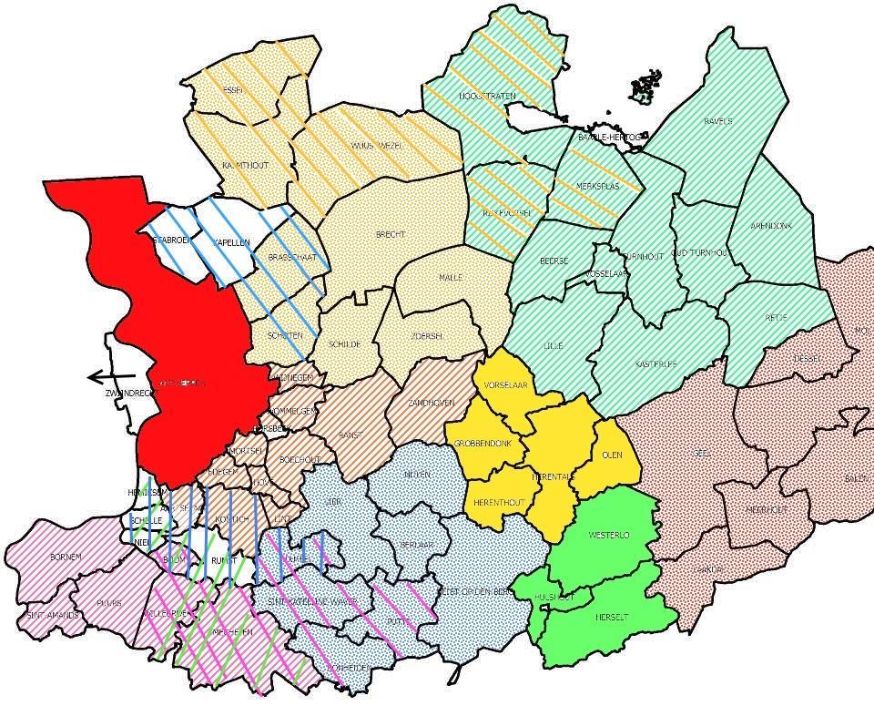 5.6.5 Zeven scenario s: PZ s bereid tot fusie Grens + Noorderkempen Mechelen-Willebroek + Bodukap + Boom (uit PZ Rupel) Mechelen-Willebroek + Rupel Mechelen Willebroek + Klein-Brabant + Boom (uit PZ