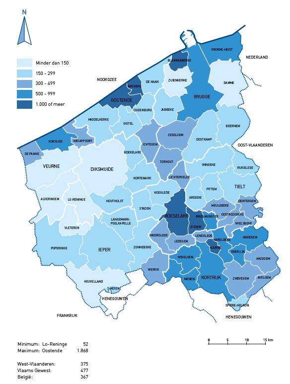 3.2 Morfologie De provincie West-Vlaanderen telt 1.190.193 inwoners op een oppervlakte van 3.144 km² (FOD Binnenlandse Zaken, 2018; Informatie Vlaanderen, 2018).