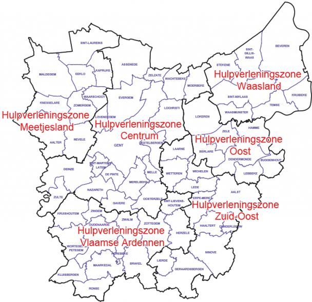 Figuur 27: Hulpverleningszones in Oost-Vlaanderen 23 Het openbaar ministerie Het Openbaar Ministerie functioneert sinds 2014 op het niveau van de volledige