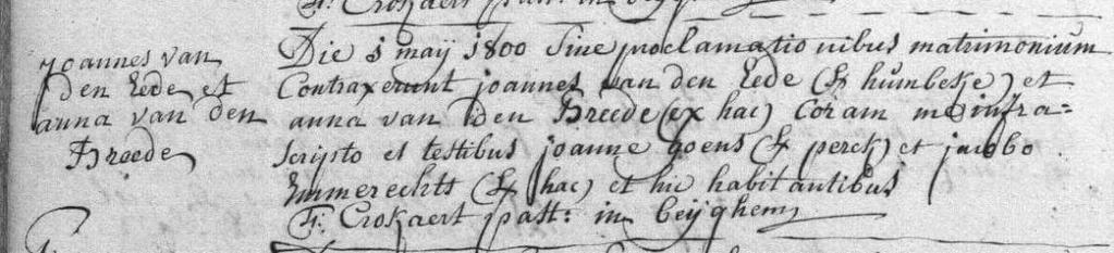 Generatie 9 Registers van de Burgerlijke Stand van Beigem en Humbeek. IX. ANNA VAN DEN BREEDE, ged. Beigem 23 september 1774 73, Humbeek 22 september 1854, tr.