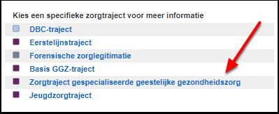 Klik vervolgens op Zorgtraject gespecialiseerde geestelijke gezondheidszorg. Het overzicht met de Gespecialiseerde -trajecten is zichtbaar. Klik op het plus-icoon om een traject toe te voegen.