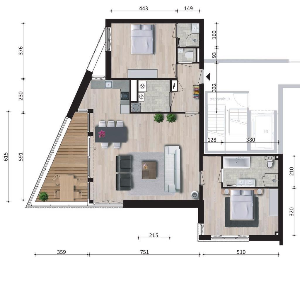 A1, A7 & A13 COMPLEX A VOLG DE ZON Dit appartement biedt veel ruimte en een praktische indeling.