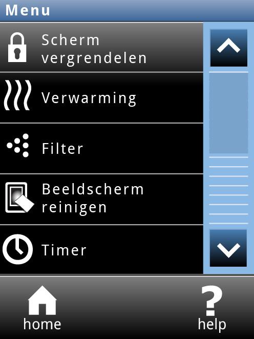 HR 12 HANDLEIDING BEDIENING VIA B-TOUCH 3.3 Hoofdmeu Raak meu aa om het Hoofdmeu te opee. Raak home aa om weer terug te kere aar het Homescherm. Met de pijltjes kut u door de lijst bladere.