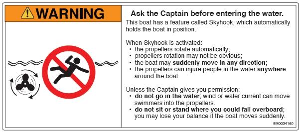 De volgende waarschuwingsstickers bevinden zich op de boot zodat u deze kunt raadplegen.