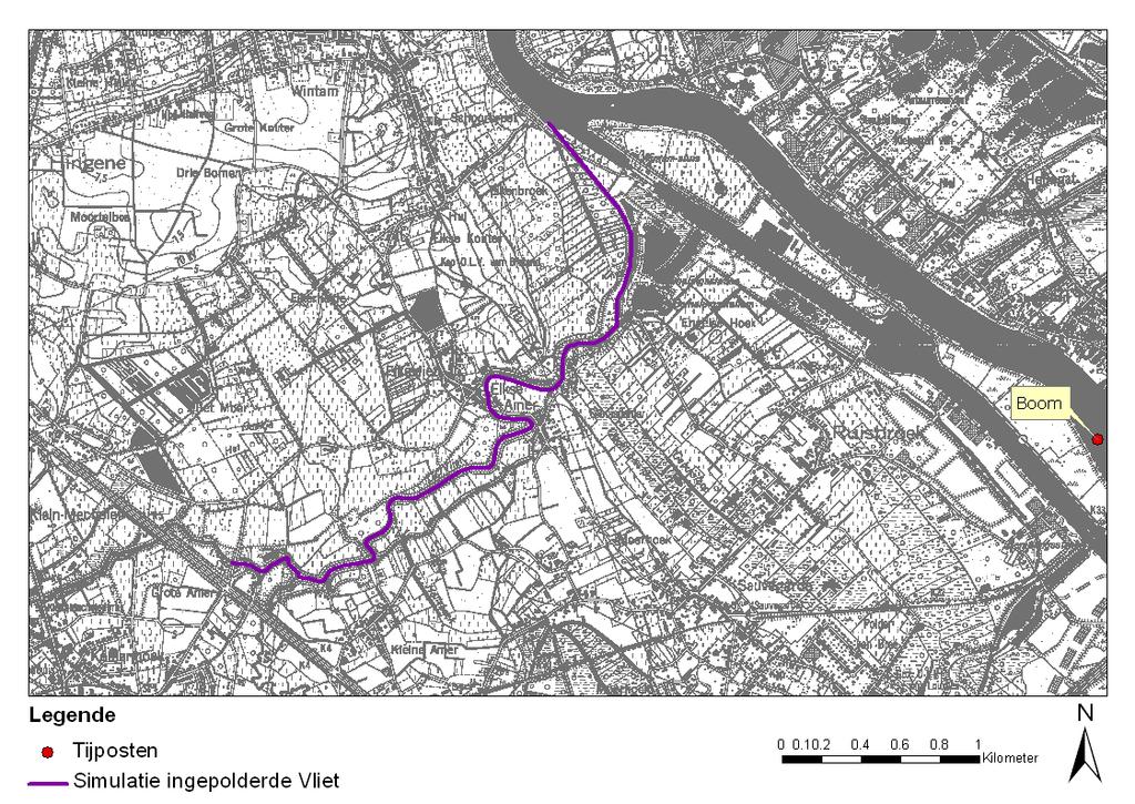 INTERMEZZO 3 Inpoldering langsheen de Rupel: de Vliet (1D-modellering) In de evolutie van het laagwater tussen 1961-70 en 1971-80 wordt een opvallende daling waargenomen.