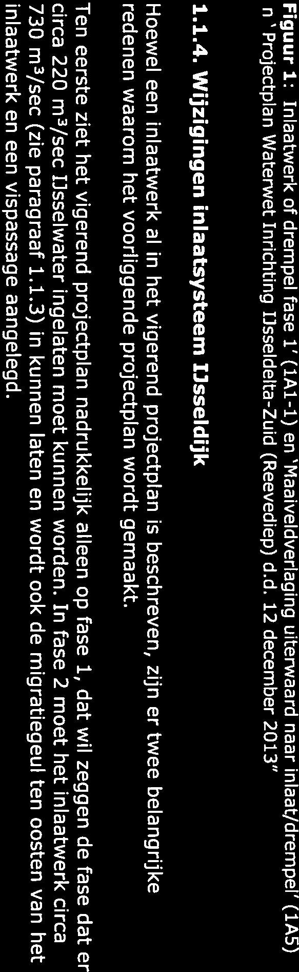 Vigerend projectplan In het vigerend projectplan is onder 1A1-1 een Inlaatwerk of drempel fase 1 opgenomen en onder 1A5 Maaiveidverlaging uiterwaard naar inlaat/drempel fase 1 (zie figuur 1).