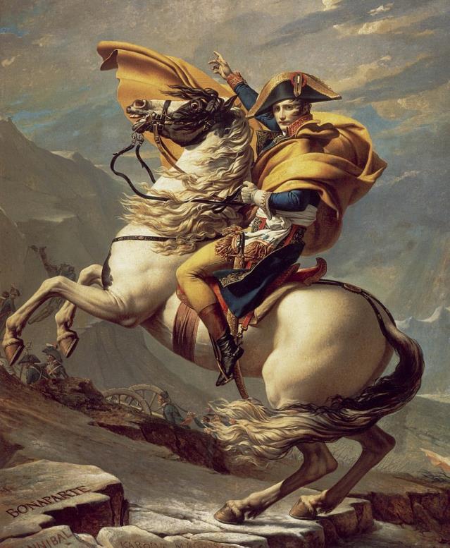 Kehinde Wiley, Napoleon leidt het leger over de Alpen (2005). Jacques-Louis David, Napoleon steekt de Alpen over (1803).