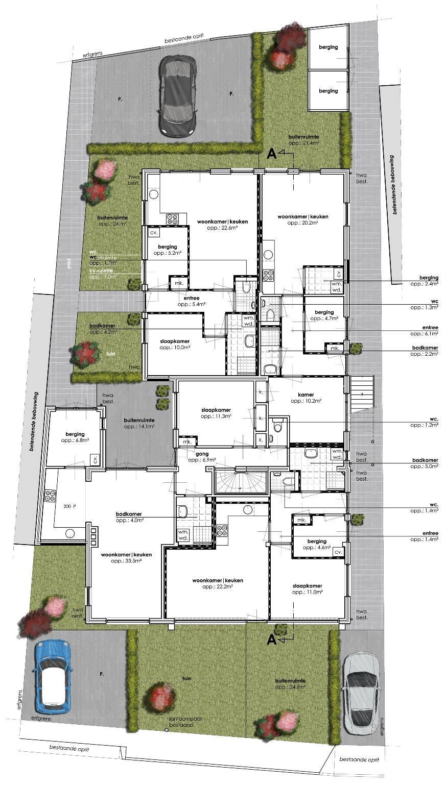 2.2. Toekomstige situatie Het nieuwe initiatief omvat de verbouw van het huidige kinderdagverblijf naar 4 appartementen.