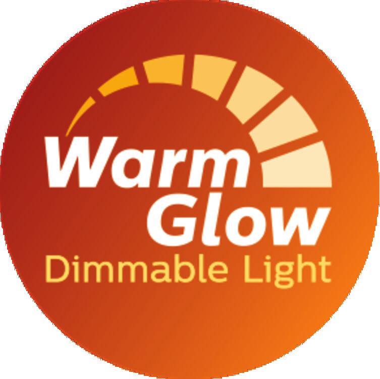 WarmGlow-dimfunctie licht van 2200 K. Hoe meer u dimt, hoe warmer het licht.
