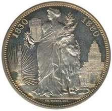 munten uitgegeven van 1 en 2 frank, met daarnaast ook een officiële medaille.