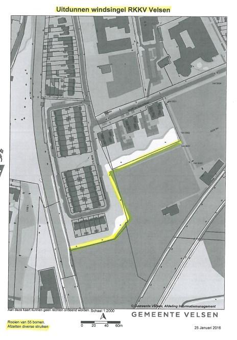 Kapmelding 55 bomen in de windsingel langs sportpark RKKV Velsen te Driehuis: Wolff en Dekenlaan / Driehuizerkerweg te Driehuis Bomen (diverse soorten, maar voornamelijk Els) worden gekapt in de