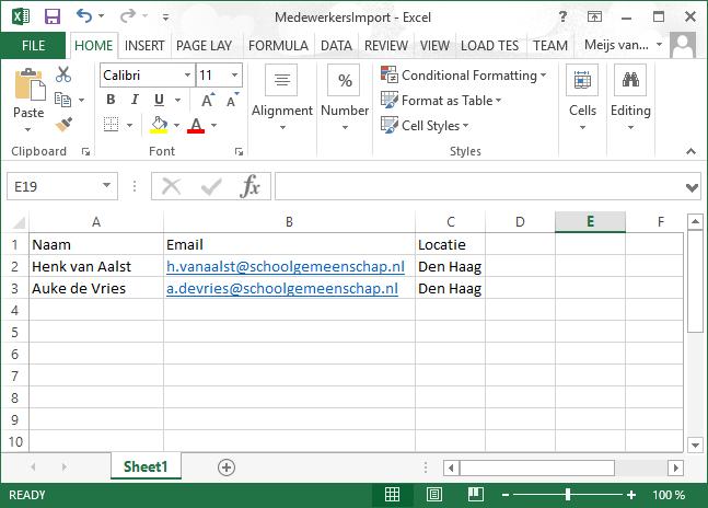 Let op: het is niet mogelijk te werken met meerdere sheets in één Excel-bestand.
