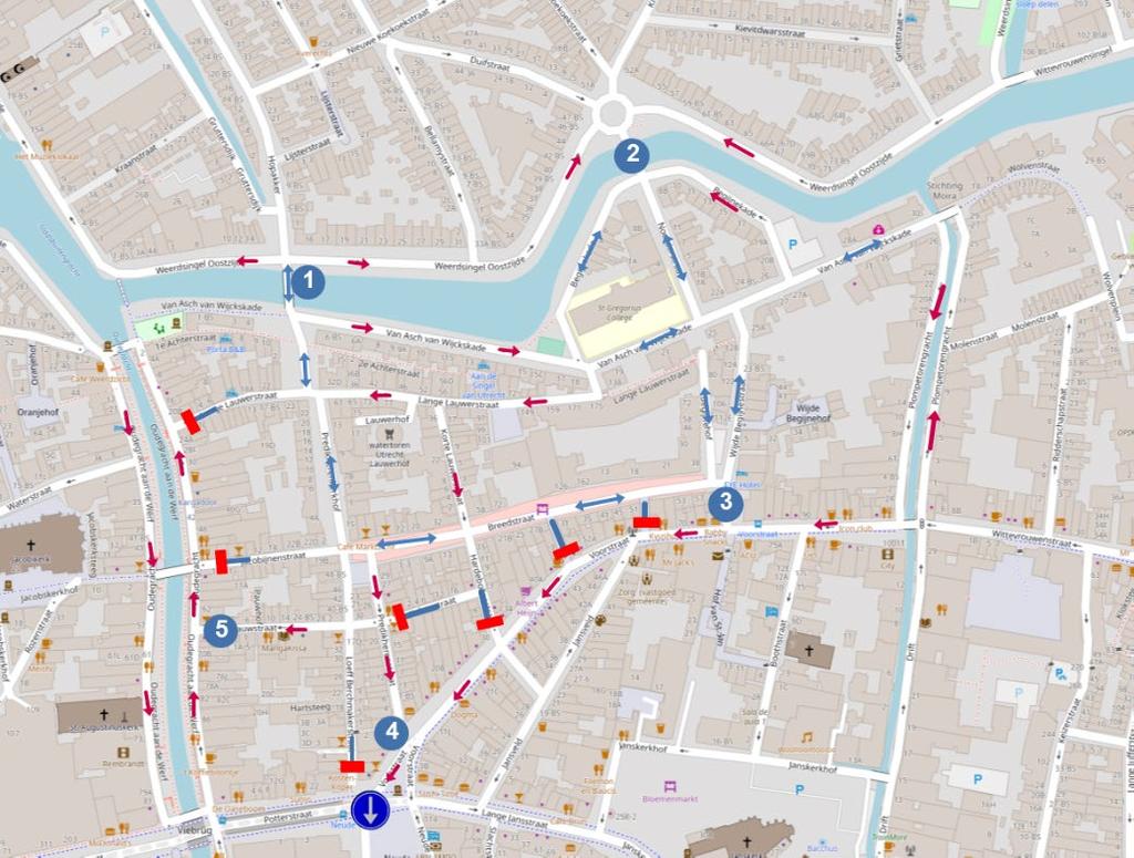 Figuur 2.4: Rijrichtingen noordelijke binnenstad voor zomer 2018 2.3.1 Toevoer Om de noordelijke binnenstad in te komen, zijn er drie mogelijke invalswegen: 1. Van Asch van Wijckskade. 2. Noorderburg.