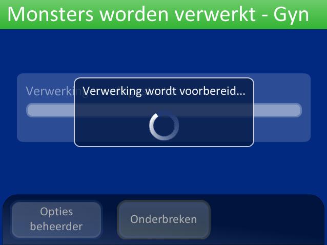 GEBRUIKERSINTERFACE 6 PARAGRAAF B HOOFDSCHERM, TIJDENS VERWERKING Verwerking Als u op de knop Starten drukt, kunt u horen dat de deurtjes worden gesloten.