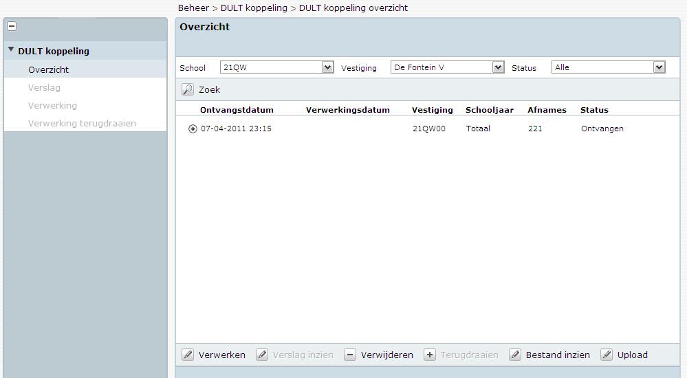 8. Klik (in uw Cito LOVS) op <Test verbinding>. Het Cito LOVS geeft aan of er een succesvolle verbinding met DULT gemaakt kan worden.