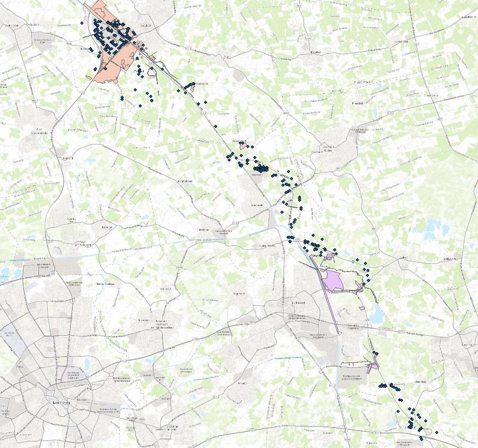 4.2 Effecten N279 Veghel-Asten 4.2.1 Referentiesituatie Het volledige plangebied van het tracé N279 Veghel Asten, inclusief een bufferzone van 25 meter aan weerzijden, raakt 191 bodemlocaties zoals