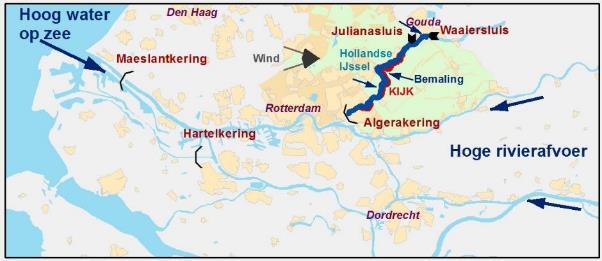 De HIJ loopt van Gouda naar Krimpen aan den IJssel. Hier staat de rivier in open verbinding met de Nieuwe Maas.