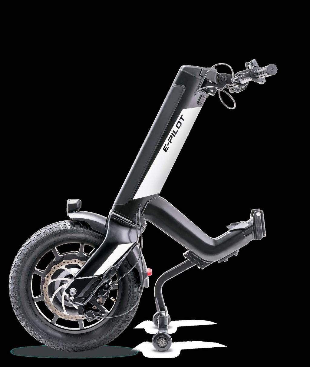 ERVAAR HET DESIGN De eerste indruk is overtuigend. De nieuwe e-pilot elektrische aankoppelbike maakt uw rolstoel binnen enkele seconden een sportief voertuig.