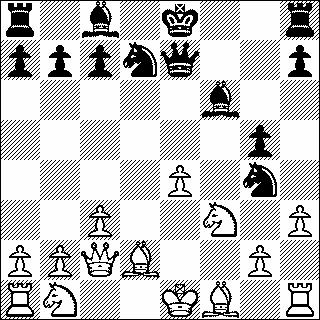 beste is waarschijnlijk toch om zwart te laten bewijzen dat hij genoeg compensatie kan krijgen voor de pion. Hij wilde dit niet doen omdat veld e3 lelijk verzwakt is. 11. Lxf6 Dxf6 12. h3 Pge5 13.