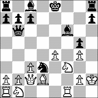 gxf3 Pe5 16. Le2 Le6 += omdat het nog altijd niet duidelijk is wat zwart voor zijn pion heeft.] 14. Ld3?! Dit kan het niet zijn. [De principiële zet is natuurlijk aanname van het offer. 14. hxg4 Pxe4 En zwart heeft een aftrekschaak gecreëerd dat wit niet goed uit de stelling kan halen.