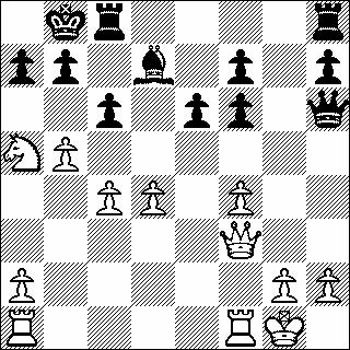 19... c6 20. b4! Het sein voor de aanval. 20... Kb8? Hiermee raakt hij van de regen in de drup. [Zwart had niet meer moeten wachten en terug moeten vechten in het centrum met 20... e5] 21.