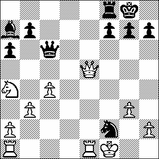 24... Pd3? [Hier had het elegante 24... Df3! aan alle tegenspel een einde gemaakt. Bijvoorbeeld: 25. Df4 Dh1+ 26. Ke2 Dg2! Wederom fraai: het vernietigende aftrekschaak kan niet verhinderd worden.