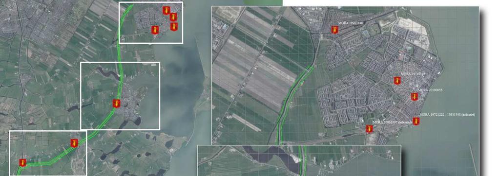 Figuur 31. De locatie van de MORA s in de directe omgeving van het projectgebied. Bron luchtfotomateriaal: World Imagery.